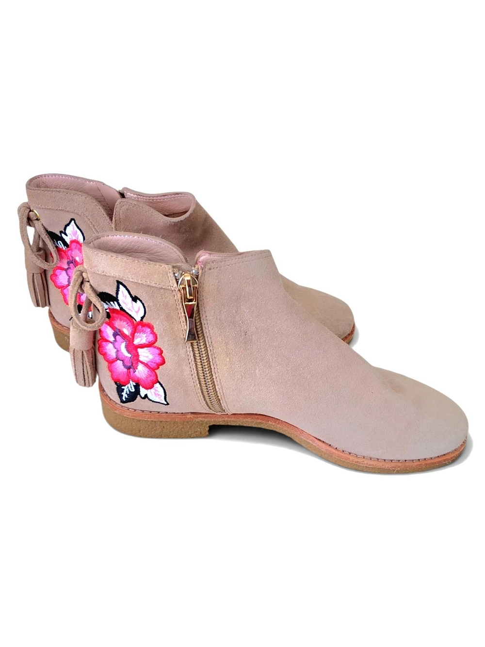 Kate Spade Belleville desert ankle boots floral embroidered tan suede Size 7.